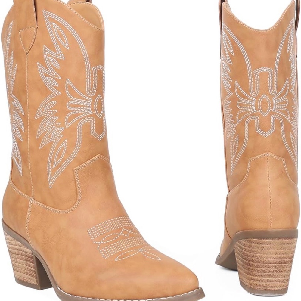 Tan Western Embroidered Cowboy Boots - image 1